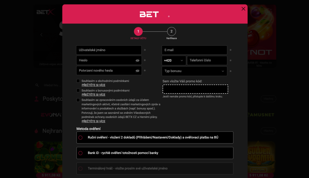 BetX casino registrace