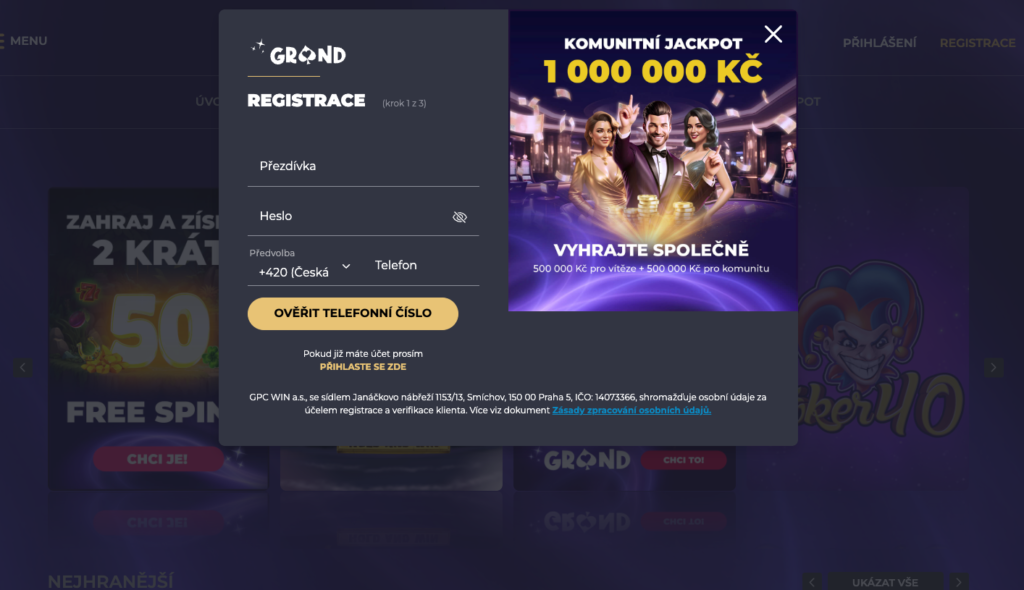 Grandwin casino registrace