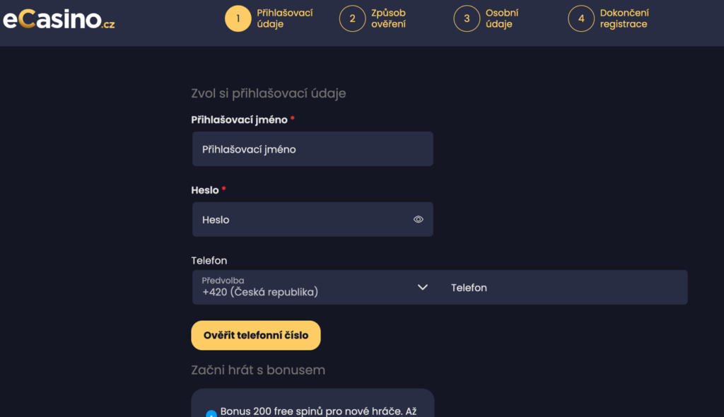 eCasino registrace